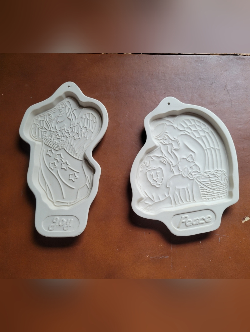 LOT of 2 Longaberger Pottery Angel Series Cookie Mold Peace 1993 Joy 1996